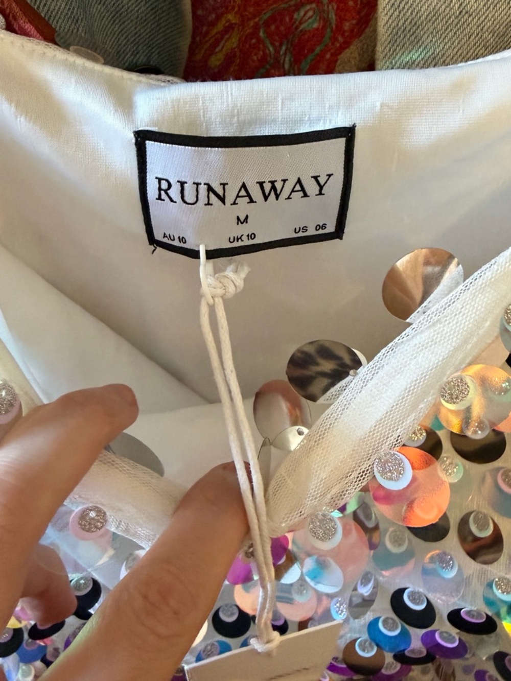 Runaway The Label Iridescent White Sequin Spaghetti-Strap Midi Dress M - Picture 10 of 10